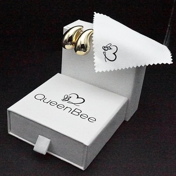 ⚡Gold Chunky Stud Earrings Unique Teardrop Shape Jewelry for Women Fashion Gift - Picture 5 of 7